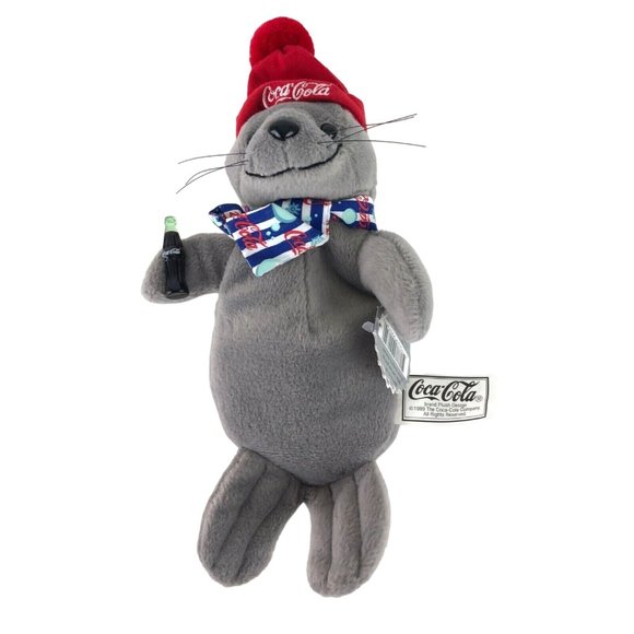 Coca-Cola 1999 Bean Bag Plush Seal in Striped Scarf & Knit Cap Coke - Picture 4 of 11